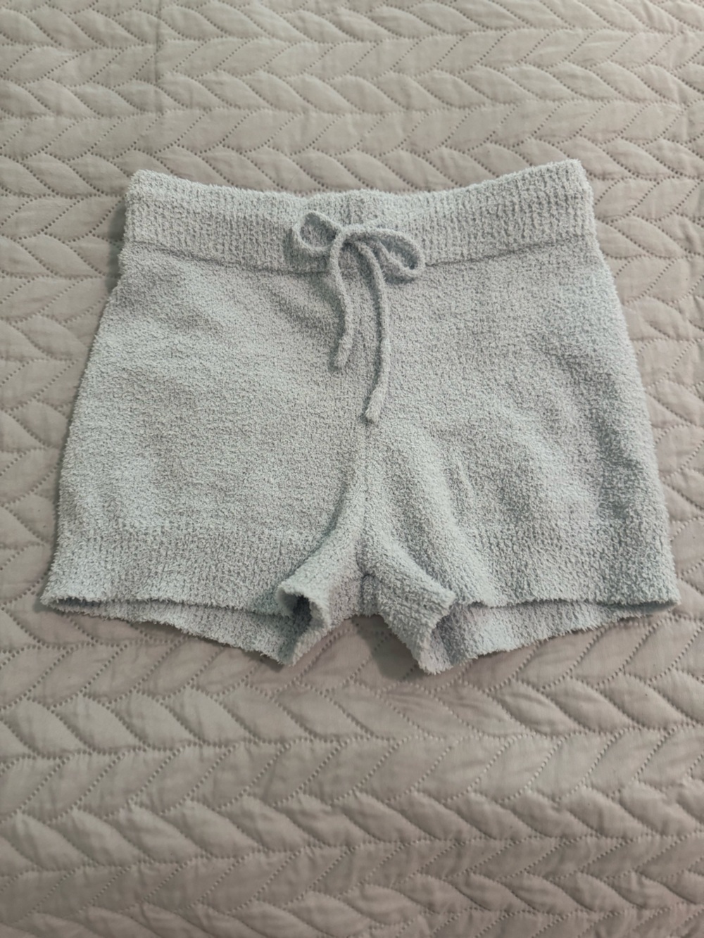 Plush Drawstring Bouclé Lounge Shorts - light blue